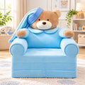 2-in-1 Kids Plush Sofa Cum Bed Teddy Bear Blue Front View