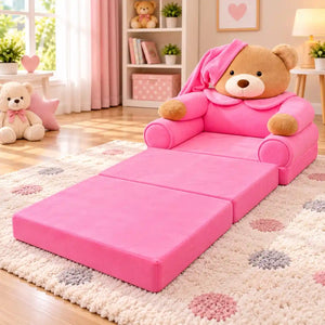 2-in-1 Kids Plush Sofa Cum Bed Pink Teddy Bear Unfolded Bed View