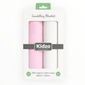 Pack of 2 organic muslin baby wrapping sheets in pink and white, 120 x 120 cm