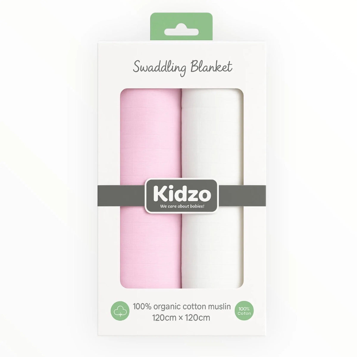 Pack of 2 organic muslin baby wrapping sheets in pink and white, 120 x 120 cm