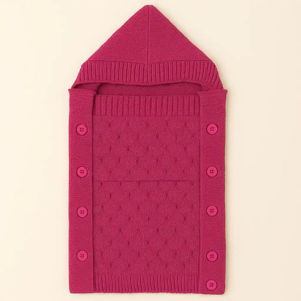 Maroon knitted woolen baby carry nest with side buttons