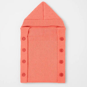 Coral knitted woolen baby carry nest with hood and button closure