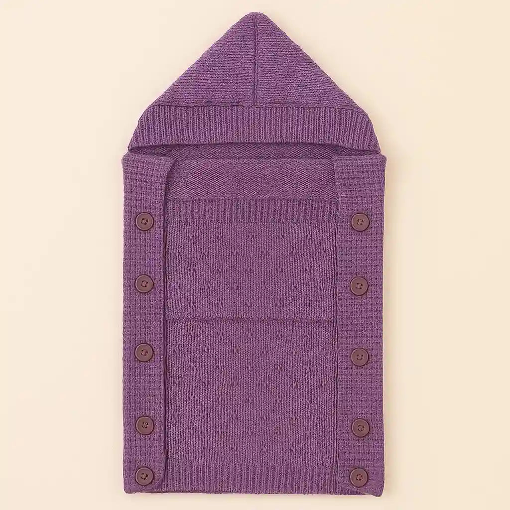 Purple hooded woolen baby carry nest for winter warmth