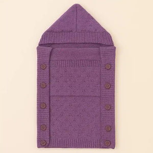 Purple hooded woolen baby carry nest for winter warmth