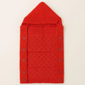 Red knitted woolen baby carry nest with hood and side button closure
