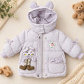 Light Purple Bunny Hooded Puffer Winter Jacket for Kids
