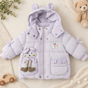  Light Purple Parachute Puffer Jacket with Checked Hood Lining
