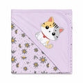 Baby PURPLE hooded wrapping sheet featuring cute kitty design, floral pattern and soft breathable interlock fabric