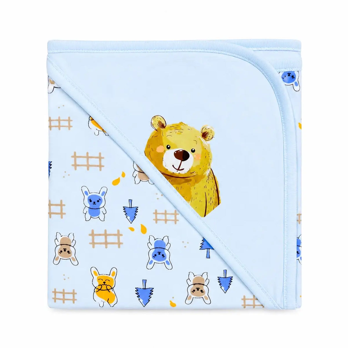 Light blue baby wrapping sheet with cute bear and animal print