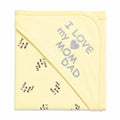Light yellow baby wrapping sheet with I Love My Mom Dad silver heart design