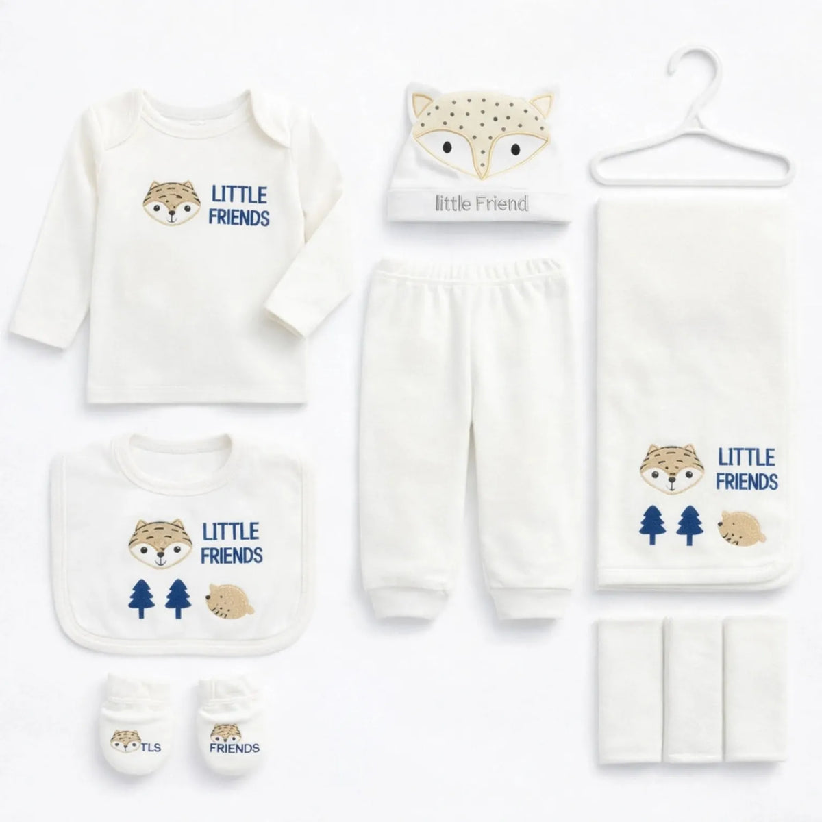 Little Friends 10 Piece Newborn Baby Starter Set with Clothing and Accessories