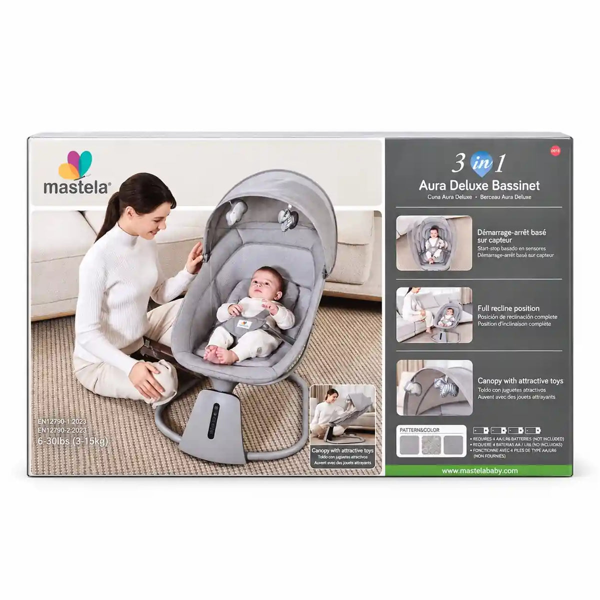 Mastela Aura Deluxe Baby Swing 8018 Grey Retail Box Front View