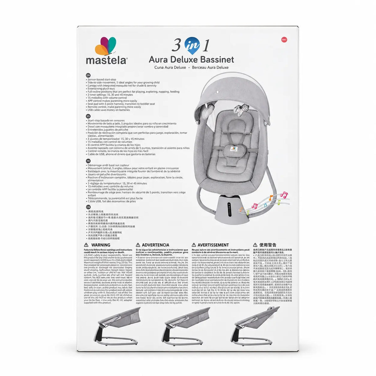 Mastela Aura Deluxe Baby Swing 8018 Retail Box Back View