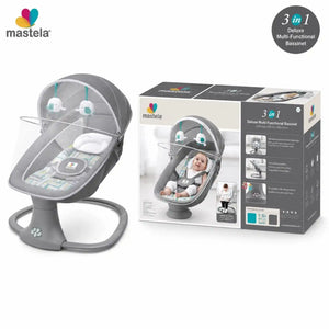 Mastela 3 in 1 Deluxe baby bassinet and swing with mosquito net, hanging toys and retail box