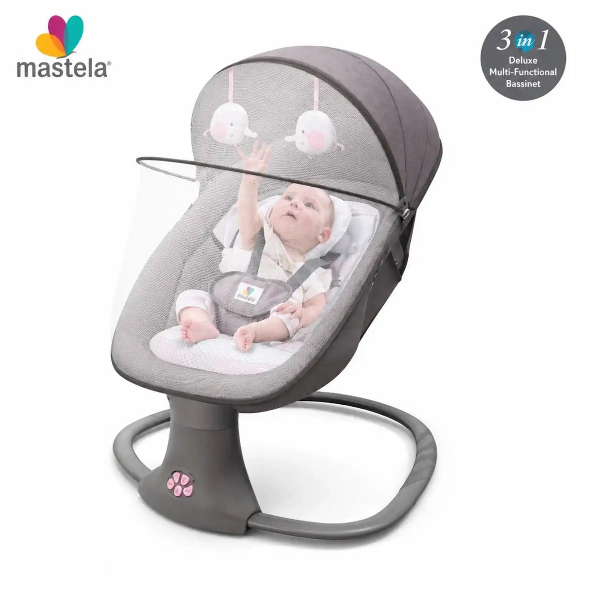 Mastela 3 in 1 Deluxe baby swing with reclining seat, protective mosquito net and hanging plush toys