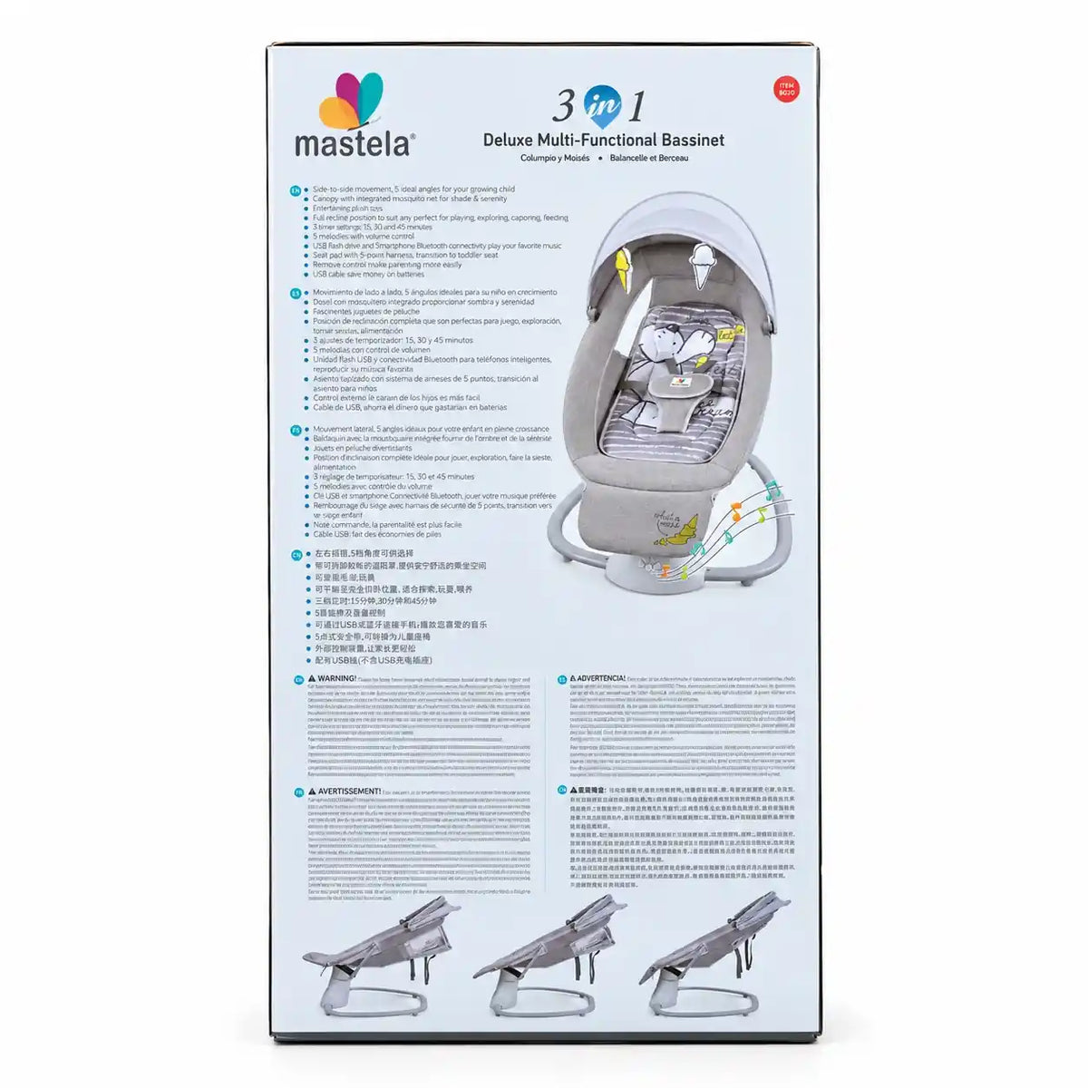 Mastela 8209 Baby Bassinet Swing Box Back with Product Features