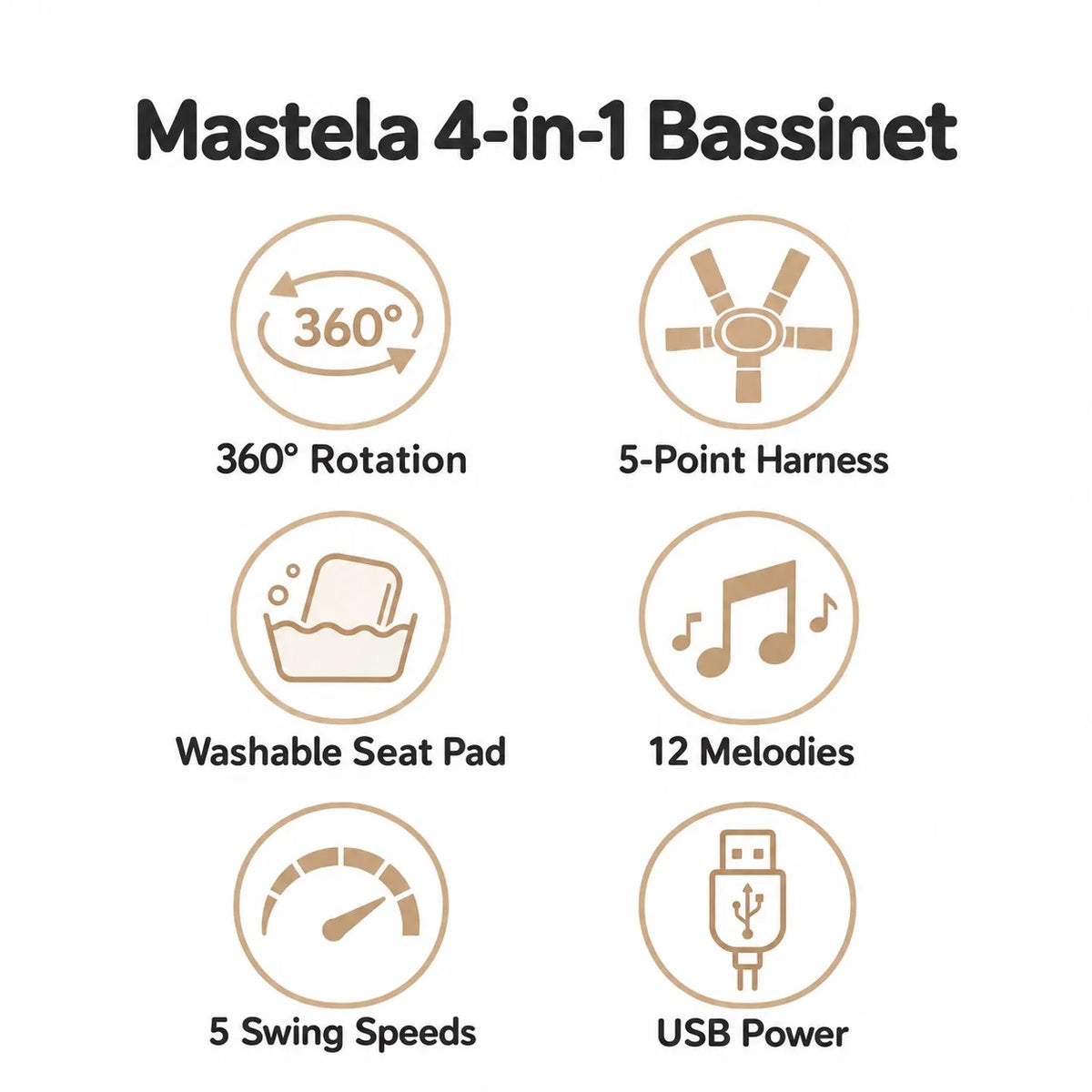Mastela 4-in-1 Baby Bassinet with Cradle Bouncer and Swing Functions