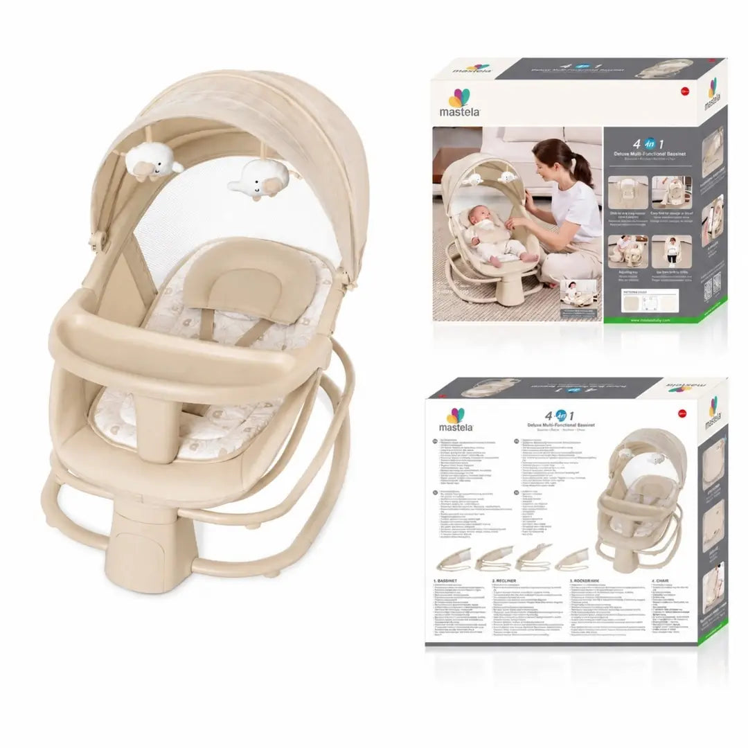 Mastela beige 4-in-1 electric baby swing with canopy and safety harness