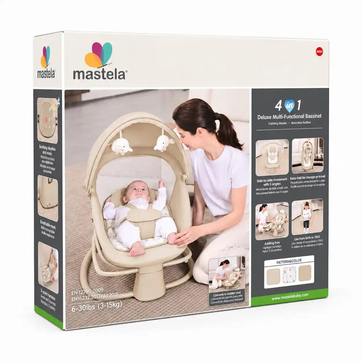 Mastela 4-in-1 Bassinet Swing 8081 beige retail box packaging