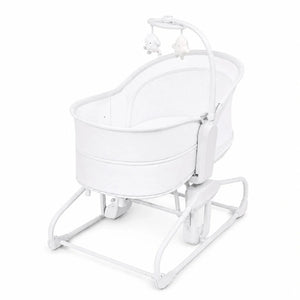 Mastela 09877 white baby bassinet side view with bedside sleeper design