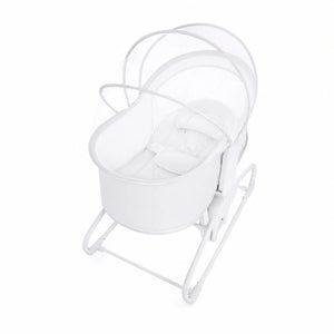 Mastela 09877 white baby bassinet showing soft padded recline position