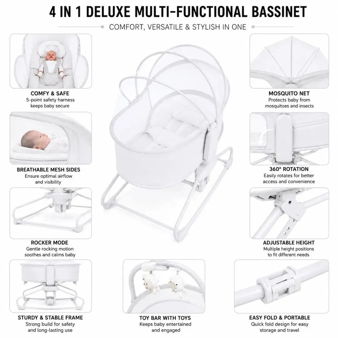 Mastela 09877 white 4-in-1 baby bassinet specifications