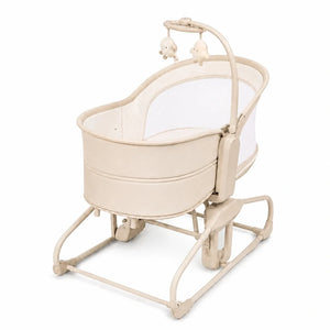 Mastela 09855 beige baby bassinet side view with soft padded sleeping area