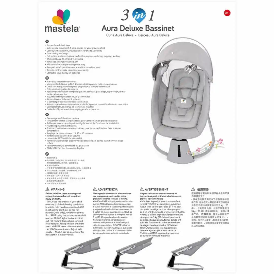 Mastela 09877 baby bassinet use modes and adjustable function details