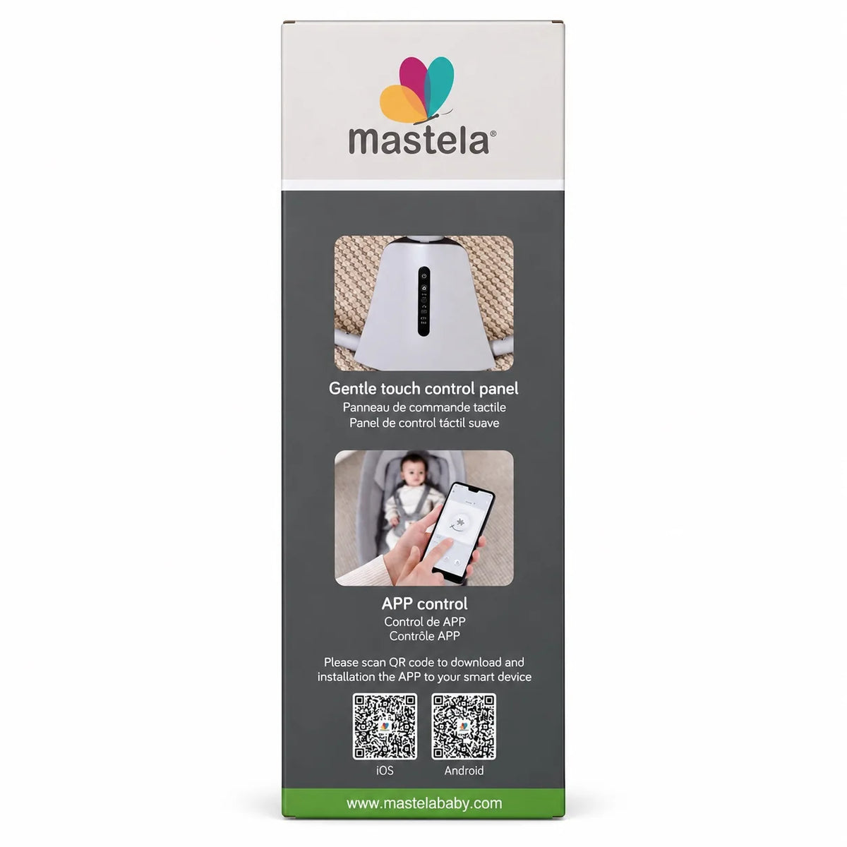 Mastela Aura Deluxe Baby Swing 8018 Box Side with App Control