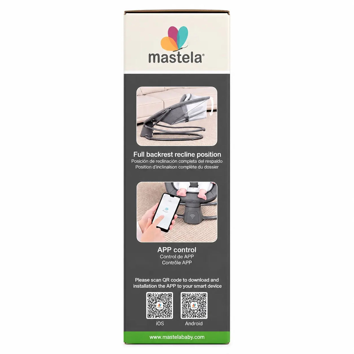 Mastela Bassinet Swing 8087 box side with app control feature