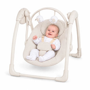 Mastela Deluxe Portable Auto Baby Swing Model 6511 with Baby – Cream