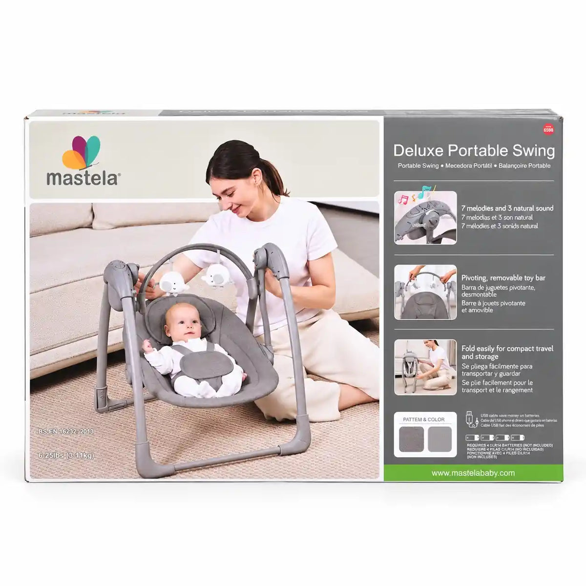 Mastela Deluxe Portable Auto Baby Swing Model 6599 Packaging Box Front View
