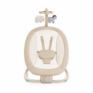 Mastela beige baby rocker and bouncer front view with adjustable recline