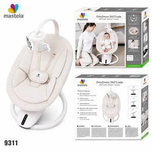 Mastela OrboDream 360 baby cradle swing Model 9311 white with retail packaging and cushioned rotating seat