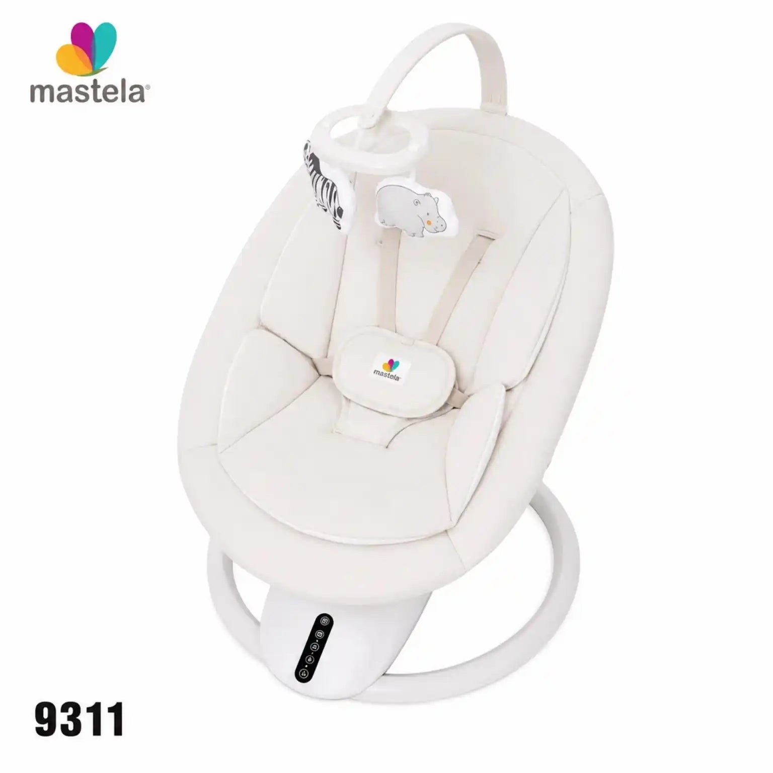 Mastela OrboDream 360 electric baby cradle swing Model 9311 white with rotating seat, safety harness and toy bar