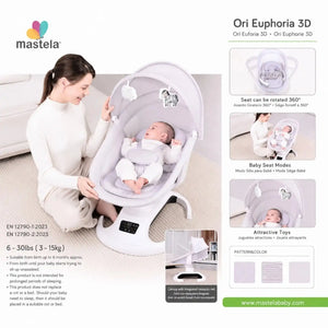 Mastela Ori Euphoria 3D electric baby swing with 360 rotating seat, mosquito net, toy bar and infant seat modes