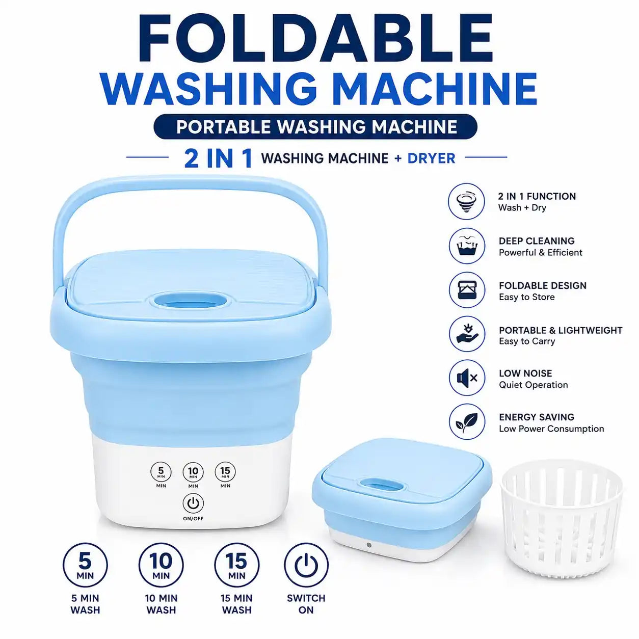 Foldable Portable Washer & Dryer Combo – 6L Compact Laundry Machine