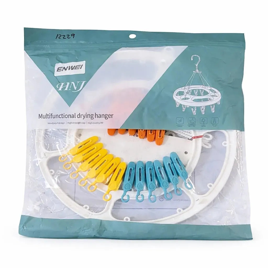 18 Clip Multifunctional Baby Clothes Drying Hanger in Packaging with Space Saving Hanging Design