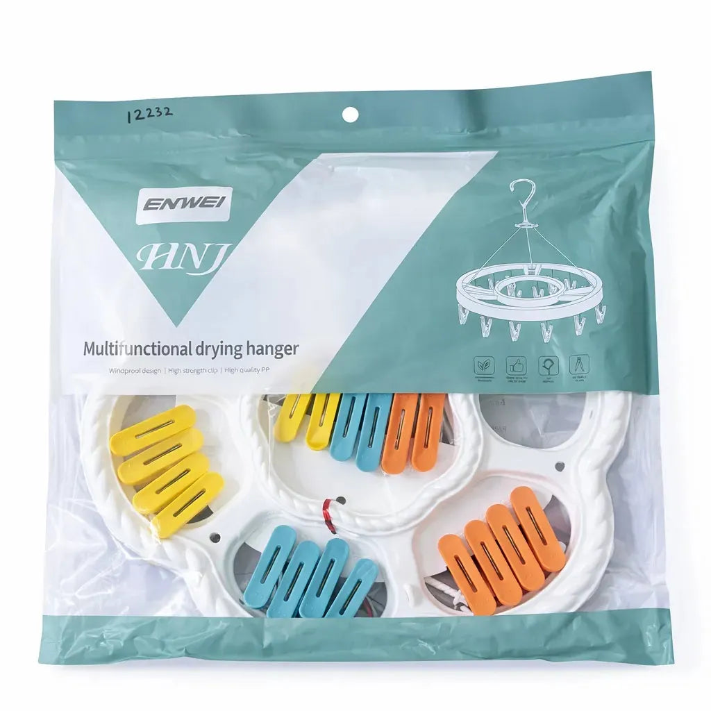 18 Clips Multifunctional Hanging Dryer Rack in Packaging for Indoor and Outdoor Laundry Use