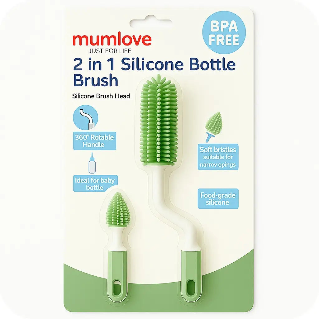 2-in-1 silicone baby bottle brush with small nipple brush and BPA-free bristles