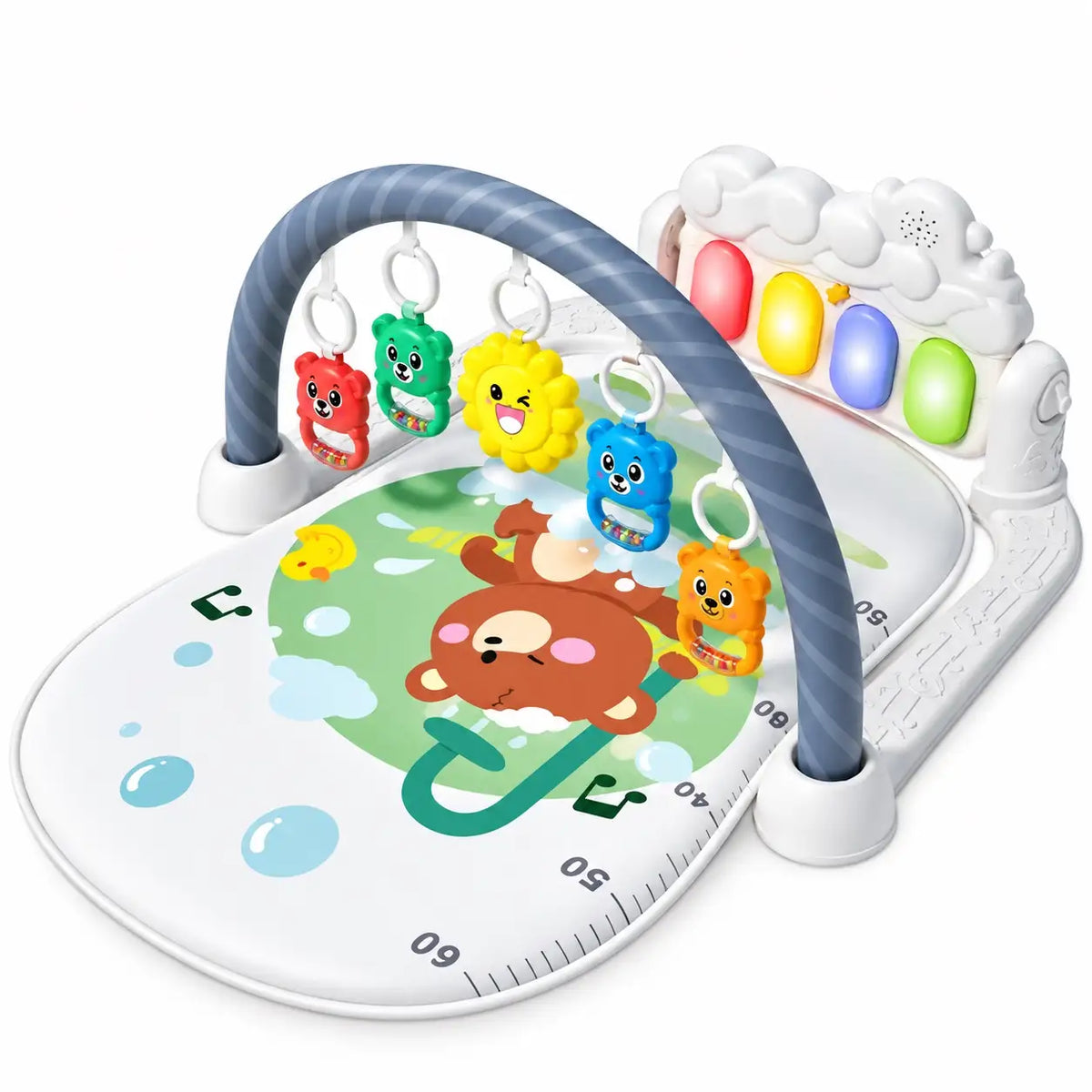 Multi-Function Musical Baby Piano Play Gym Mat JY-13 with lights, hanging rattles and bear print