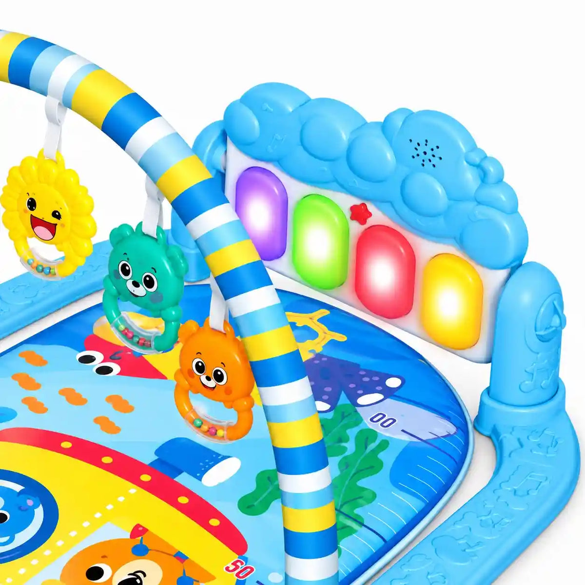 Baby Piano Play Gym Mat JY-16 with 4 colorful light-up keys and hanging rattles