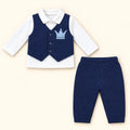 Baby navy blue quilted waistcoat style shirt with attached white collared shirt and matching pajama set