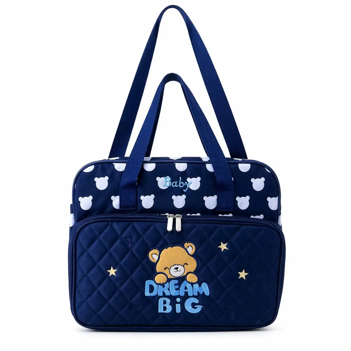 Navy blue premium teddy baby diaper bag with shoulder strap and dual handles