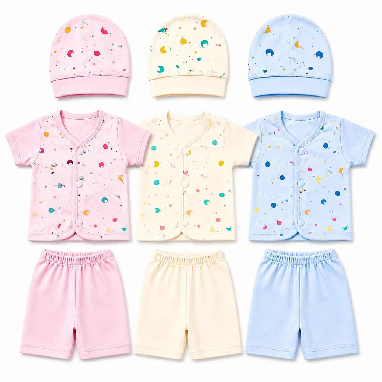 Pack of 3 Baby Clothing Set with Caps Shirts and Pajamas for Newborn to 3 Months