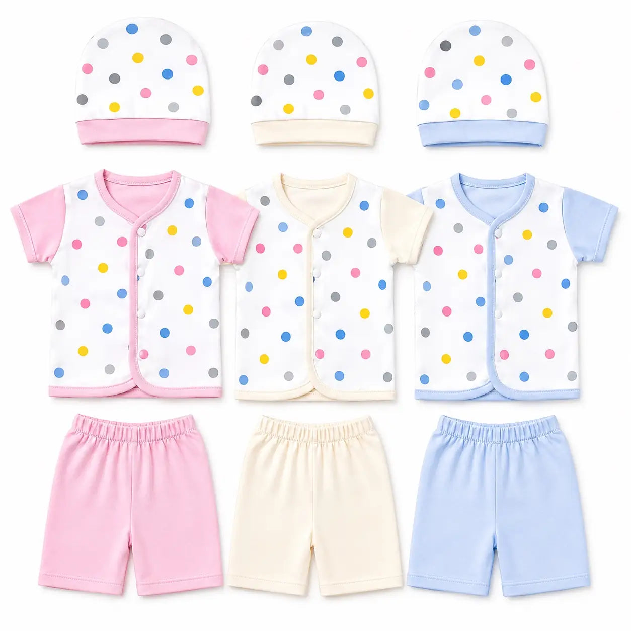 Pack of 3 Baby Clothing Set with Caps Shirts and Pajamas for Newborn to 3 Months