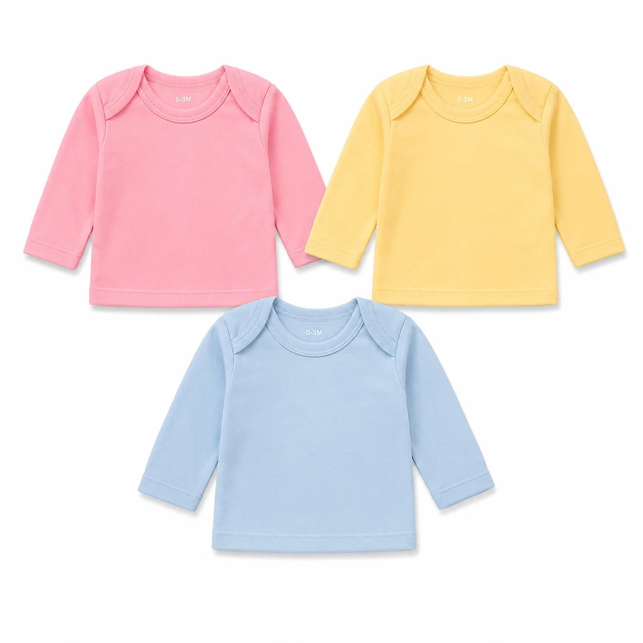 Newborn baby long sleeve inner shirts 0-3 months in pink yellow and blue