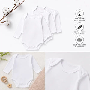 Newborn baby white long sleeve cotton bodysuits soft breathable fabric