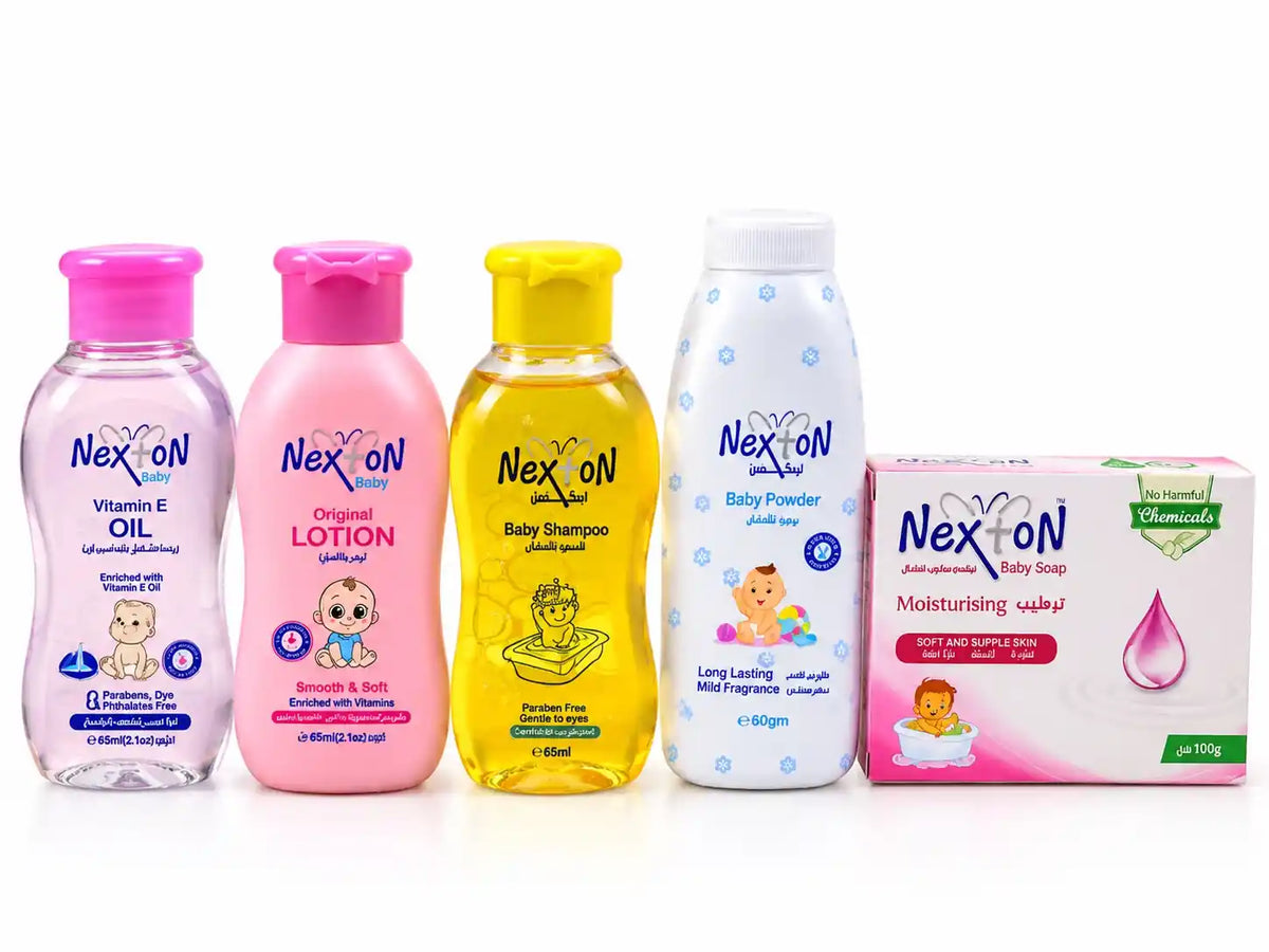Nexton 5 Piece Baby Care Set Shampoo Lotion Oil Powder Soap