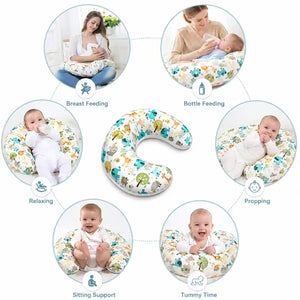 Nursing feeding pillow shown for breastfeeding, bottle feeding, relaxing, propping, sitting support and tummy time